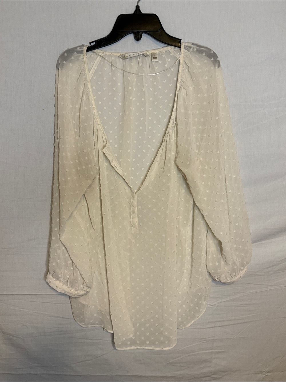 LC Lauren Conrad Cream Sheer Heart-Print Blouse